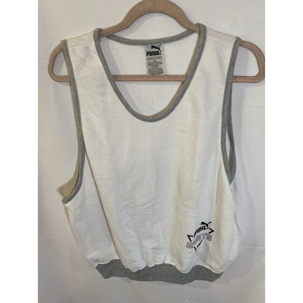 Puma Sports Shirt Womens Small White Gray Trim Logo Pullover Tank Top Women.